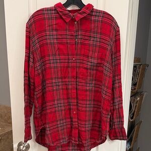 Treasure & Bond Red and Black Plaid Women's Button Down Shirt